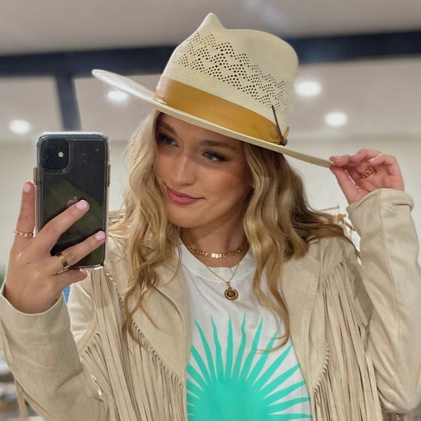 Stetson Citrine Wide Brim Vented Shantung Straw Fedora