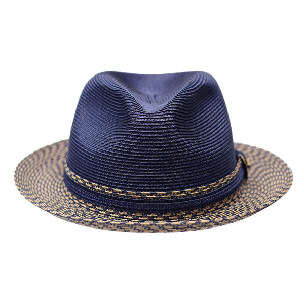 Bruno Capelo Antonio 2-Tone Straw Fedora Hat Snap Brim