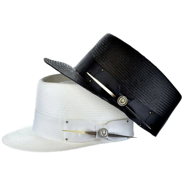 Bruno Capelo Legionnaire Shantung Straw Dress Cap w/ Quill