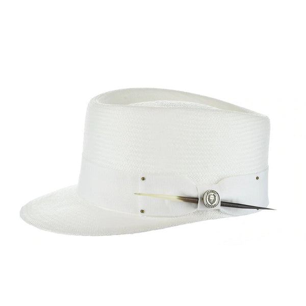 Bruno Capelo Legionnaire Shantung Straw Dress Cap w/ Quill