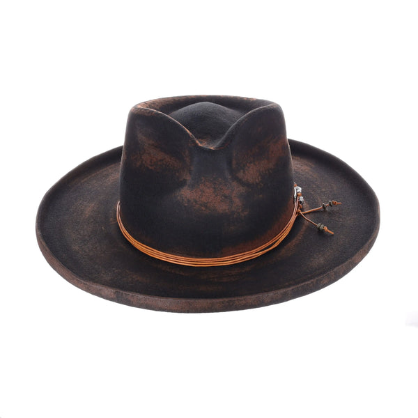 Avacreeks Brownstone Distressed Wide Brim Wool Fedora