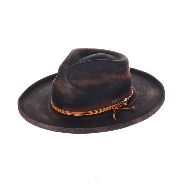 Avacreeks Brownstone Distressed Wide Brim Wool Fedora
