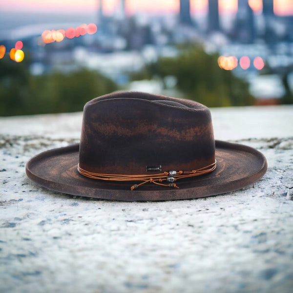 Avacreeks Brownstone Distressed Wide Brim Wool Fedora