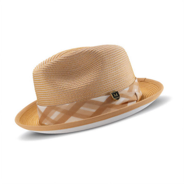 Montique Domino Effect Pinch Front Straw Trilby Hat