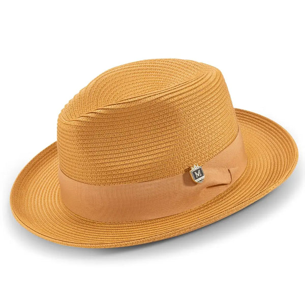 Montique Belmont Pinch Front Polybraid Straw Fedora