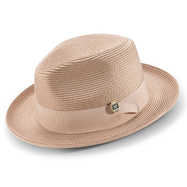 Montique Belmont Pinch Front Polybraid Straw Fedora