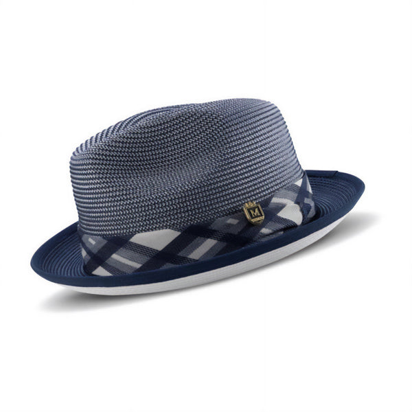 Montique Domino Effect Pinch Front Straw Trilby Hat