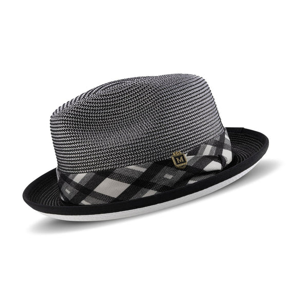 Montique Domino Effect Pinch Front Straw Trilby Hat