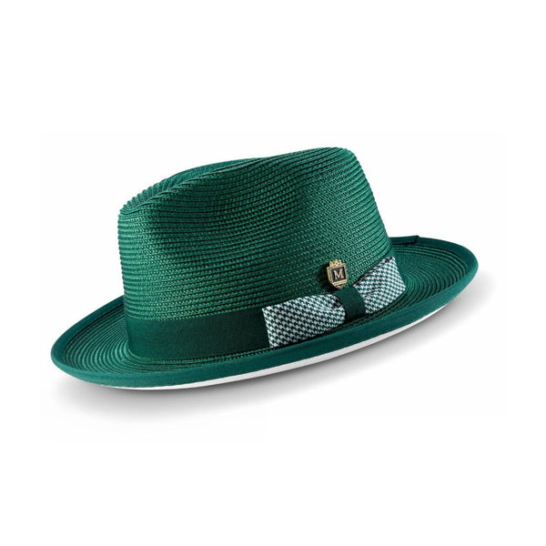 Montique Debonair White Bottom Houndstooth Band Straw Fedora