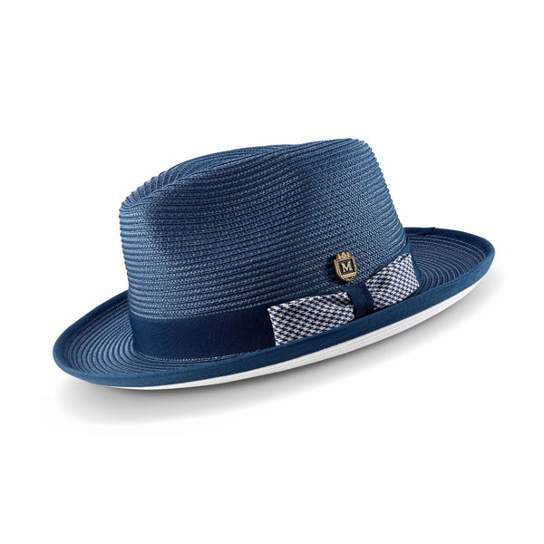 Montique Debonair White Bottom Houndstooth Band Straw Fedora