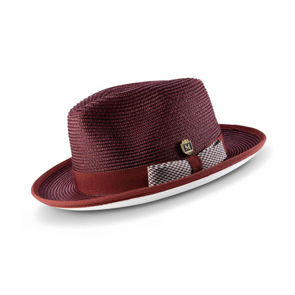 Montique Debonair White Bottom Houndstooth Band Straw Fedora