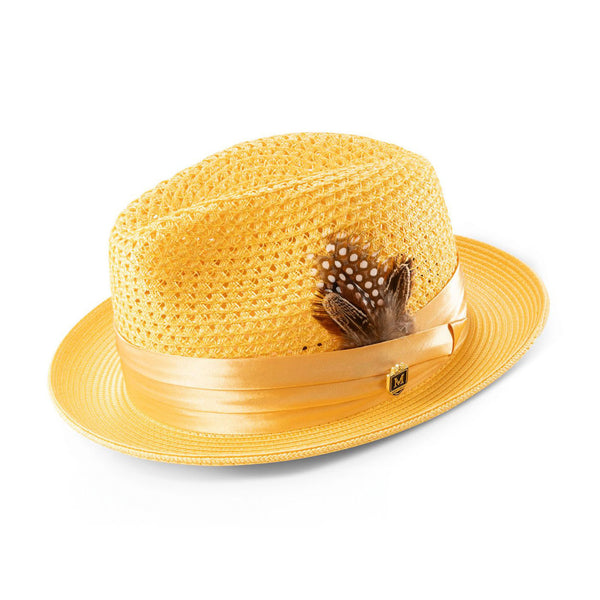 Montique Fairmont Pinch Front Polybraid Straw Fedora