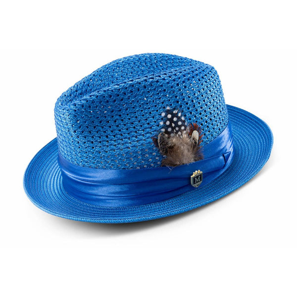 Montique Fairmont Pinch Front Polybraid Straw Fedora