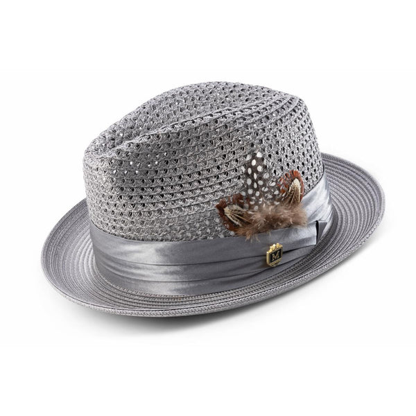 Montique Fairmont Pinch Front Polybraid Straw Fedora